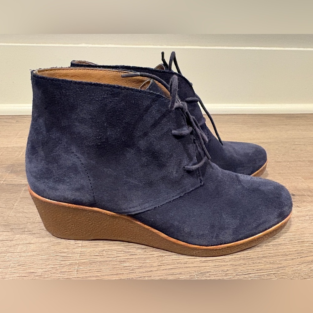 Lucky Brand Women's Navy Suede Wedge Ankle Boots